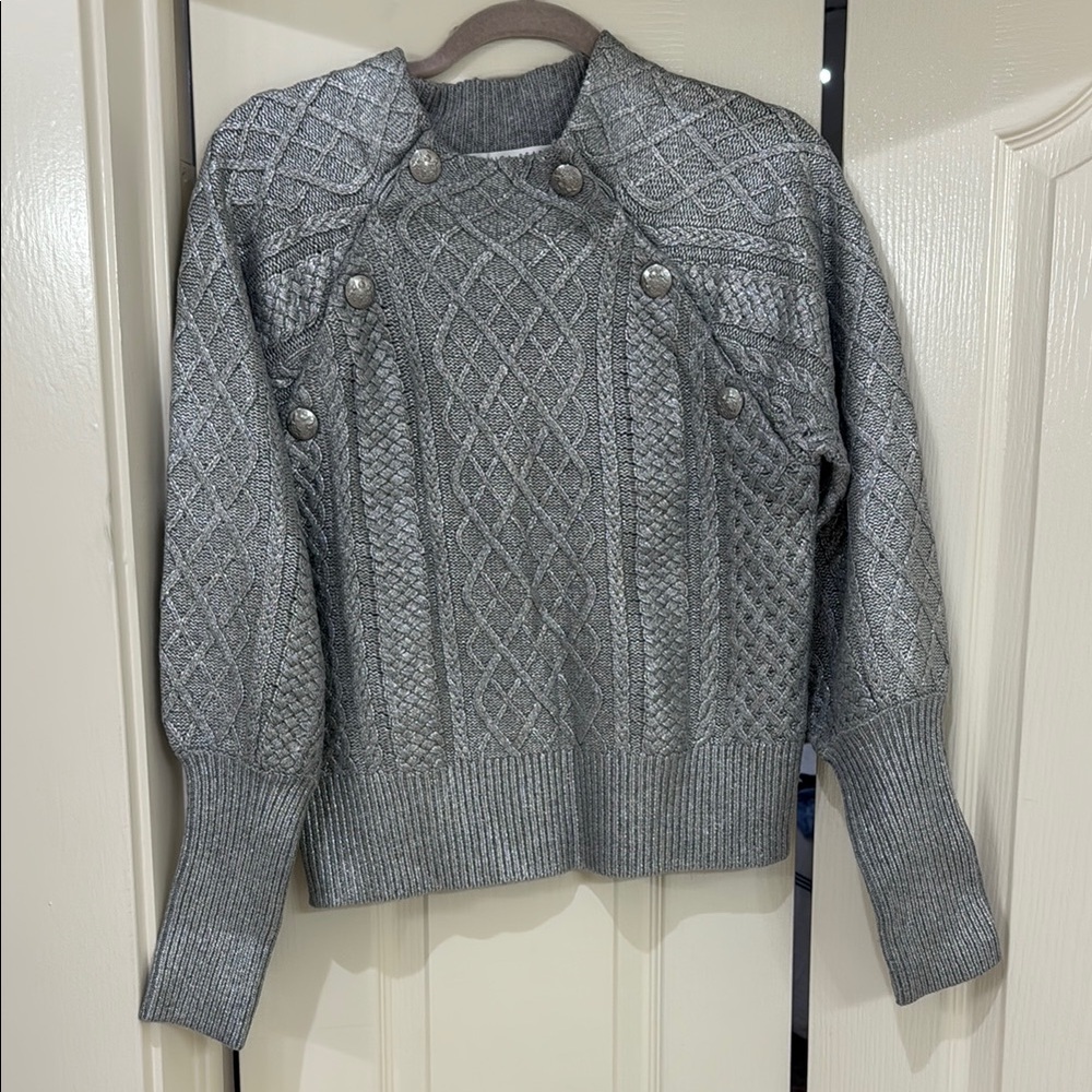 Veronica Beard Gray/Silver Cable Knit Sweater
